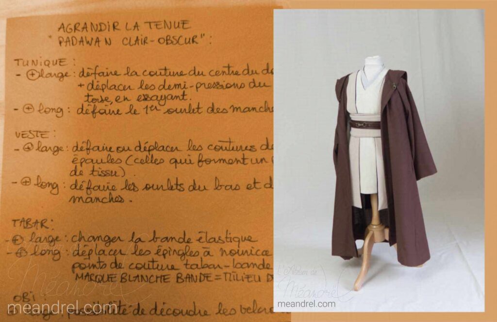  Photo d'un costume futuriste pour enfant et de ses instructions : des choses à défaire, découdre, déplacer...